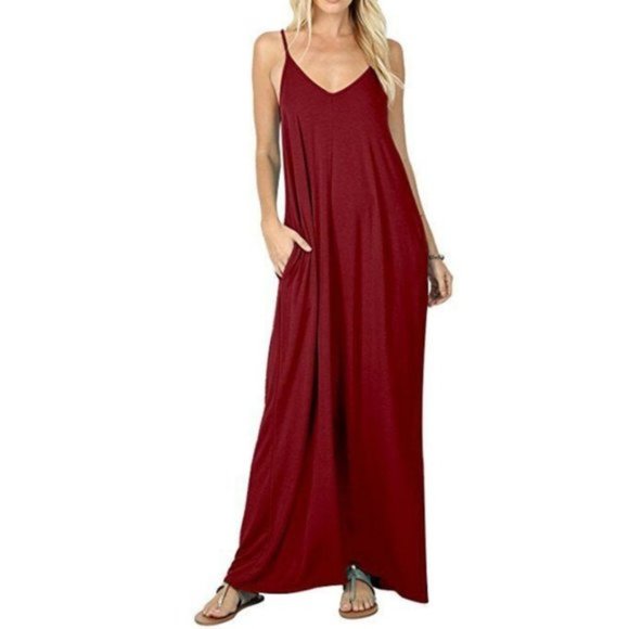 Dresses & Skirts - Burgundy Maxi Cami Dress With Pockets
